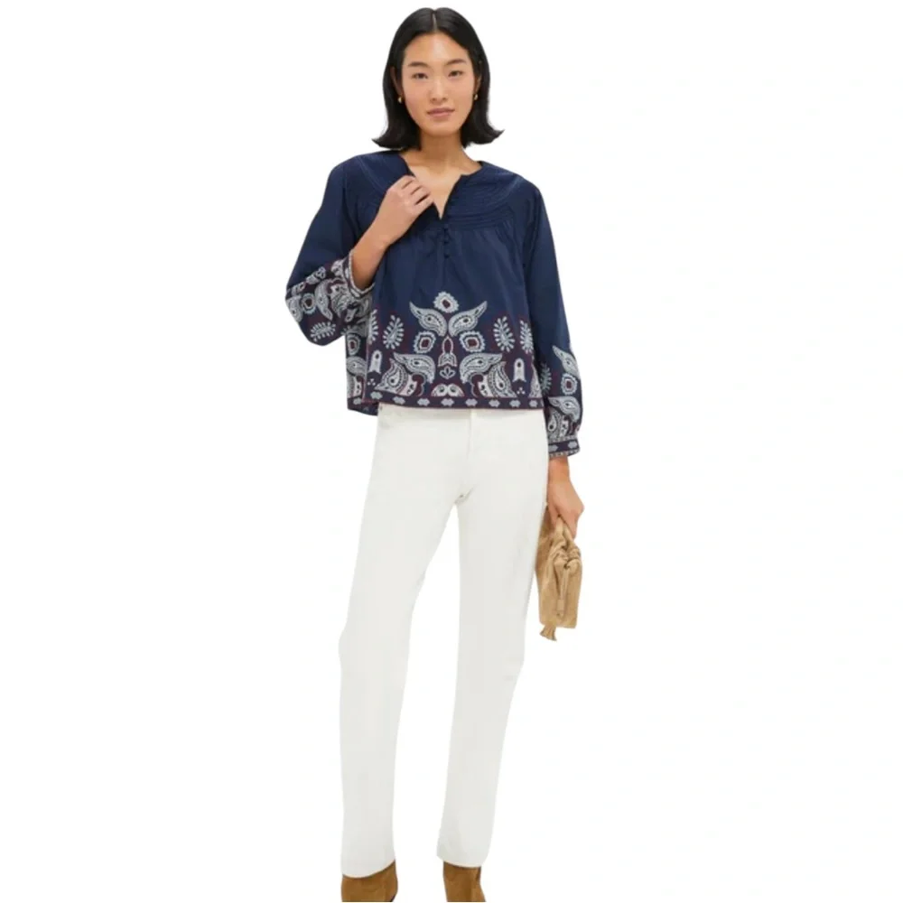 TUCKERNUCK Navy Embroidered Lucia Blouse